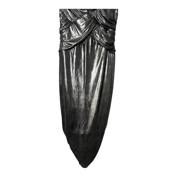 Bebe Pewter Draped Cocktail Dress Party Evening Date Night Out XS Strapless - Picture 7 of 12
